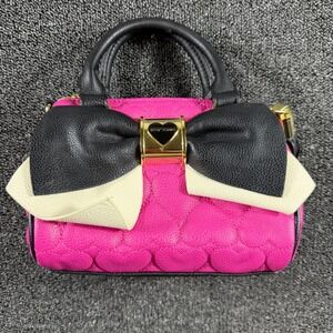 Betsey Johnson Mini Bow Quilted Heart Hand bag Black Hot Pink Y2K Style